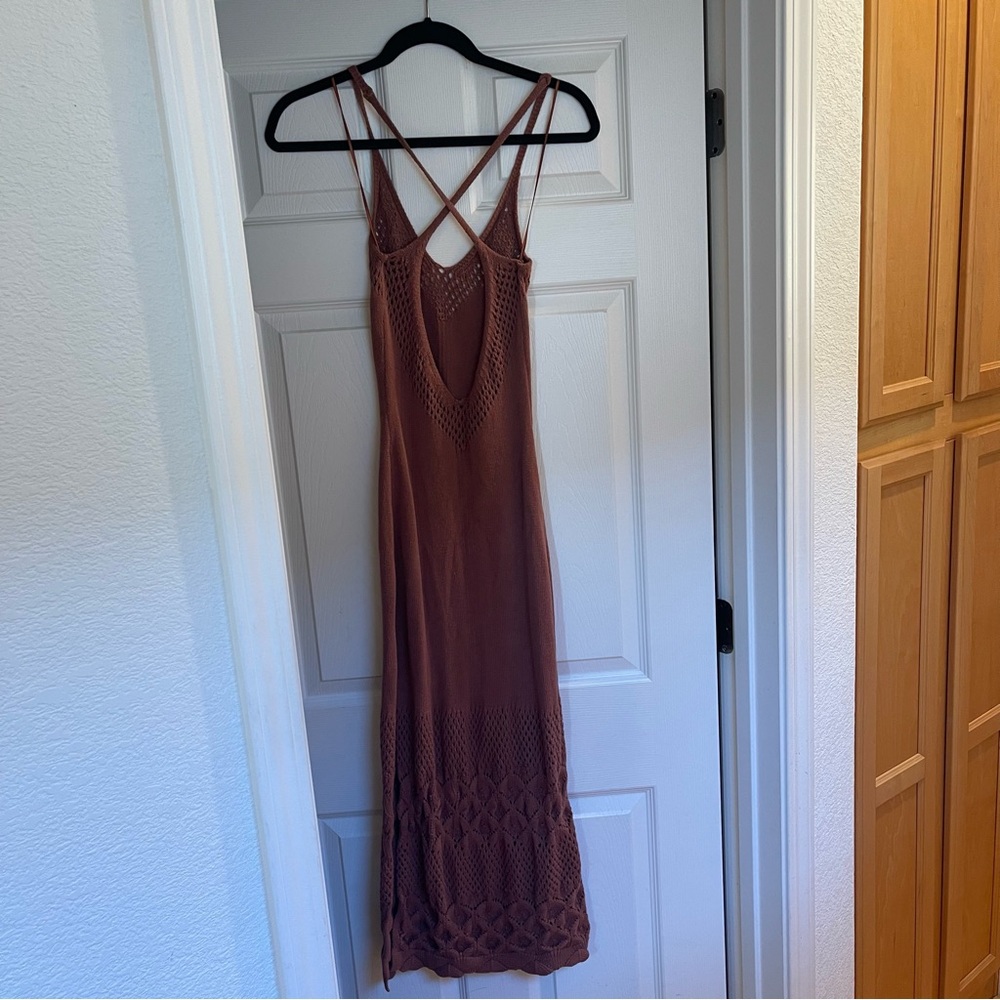 Windsor Brown Strappy Knit Maxi Dress Small – Crochet Detail
